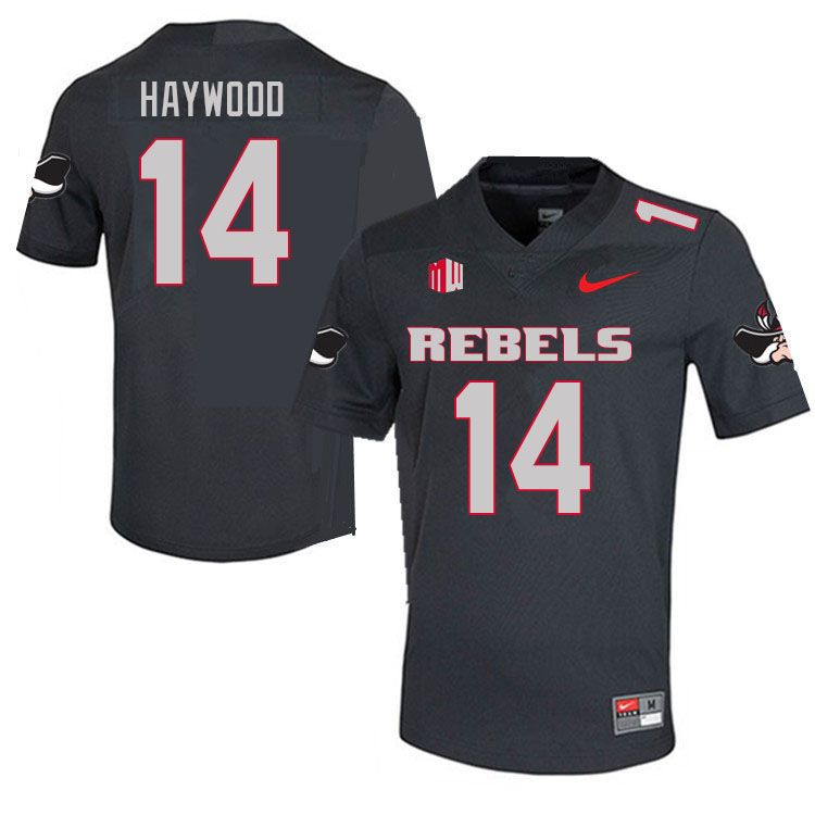 Men #14 Jared Haywood UNLV Rebels College Football Jerseys Sale-Charcoal - Click Image to Close
